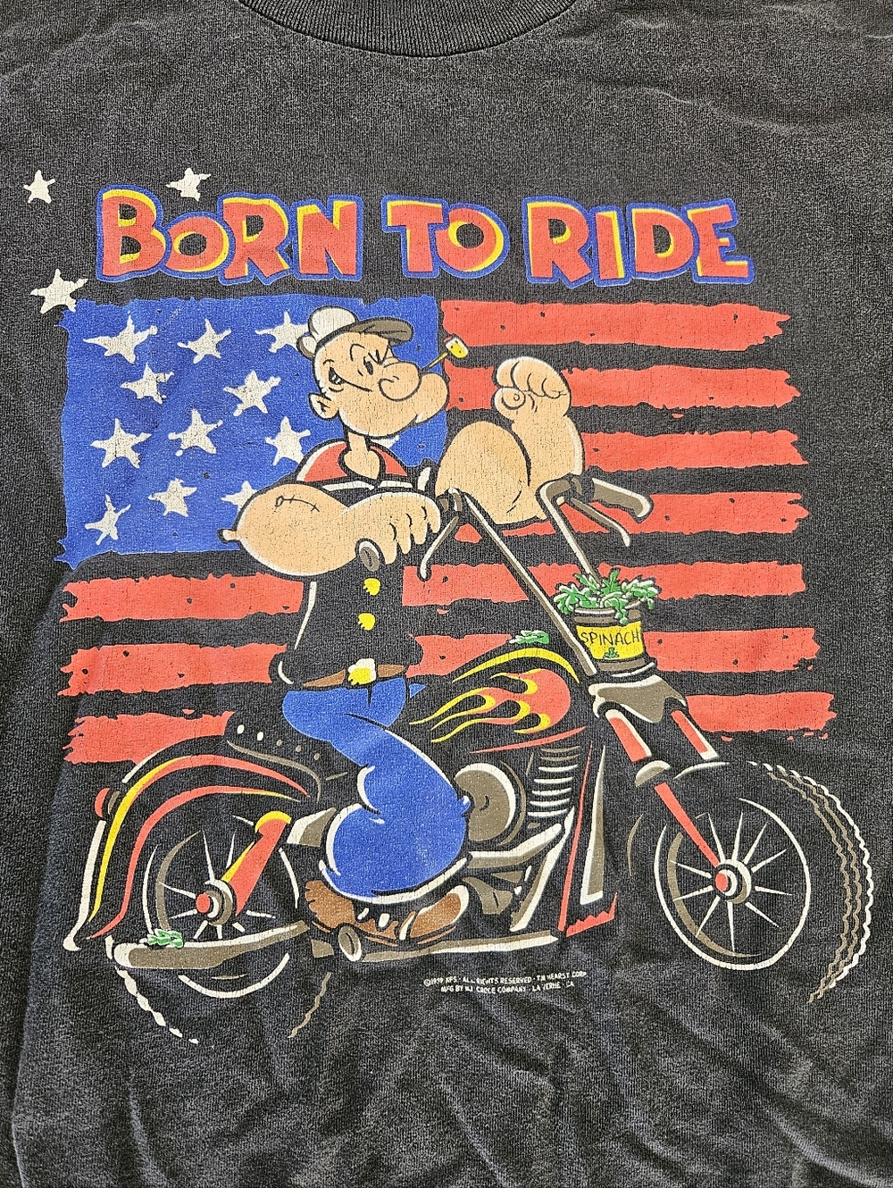 Vintage Born to Ride Popeye Graphic Tee - Black, Red, Blue